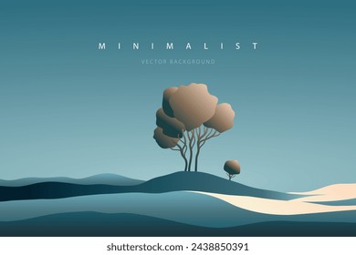 Minimal landscape art. Nature vector background. Abstract art wallpaper for prints, art decoration, wall arts and canvas prints. Peaceful horizon panorama, modern mountain scenery background