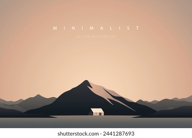 Minimal landscape art. Nature vector background. Abstract art wallpaper for prints, art decoration, wall arts and canvas prints. Peaceful horizon panorama, modern mountain scenery background