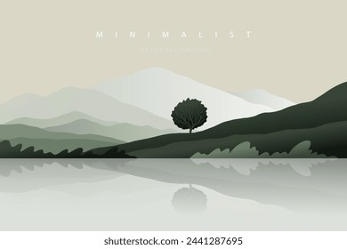 Minimal landscape art. Nature vector background. Abstract art wallpaper for prints, art decoration, wall arts and canvas prints. Peaceful horizon panorama, modern mountain scenery background