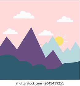 Minimal landscape art. Nature vector background. Abstract art wallpaper for prints, art decoration, wall arts and canvas prints. Peaceful horizon panorama, mountain scenery background