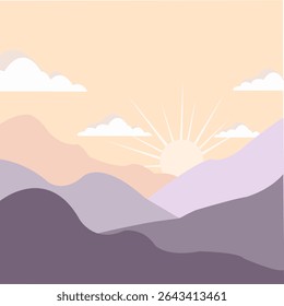 Mínima arte da paisagem. Fundo do vetor da natureza. Papel de parede de arte abstrata para impressões, decoração de arte, artes de parede e impressões de tela. Panorama de horizonte pacífico, cenário de montanha fundo
