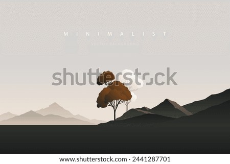 Minimal landscape art. Nature vector background. Abstract art wallpaper for prints, art decoration, wall arts and canvas prints. Peaceful horizon panorama, modern mountain scenery background
