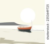 a minimal landscape of a beach with a small boat standing on shore 