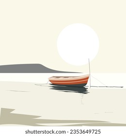 a minimal landscape of a beach with a small boat standing on shore 