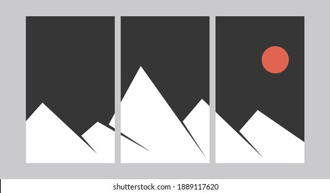 Minimal landscape collage. Abstract mountains posters japanese style, contemporary wallpapers for home decor. Vector art