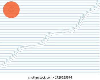 Minimal landscape graphic vector illustration. Sea and sun. Minimalistic 3d effect design. Stylish wallpapers.