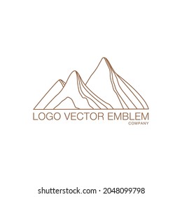 Minimal landscape logo in linear style. Mountain logotype. Vector icon for handmade products, social media posts, travel concept illustrations etc. Branding. 
