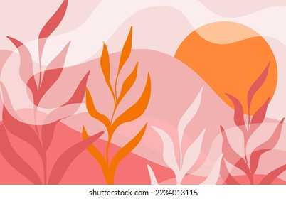 Un paisaje mínimo de fondo montañoso. Papel mural de arte abstracto para impresiones, decoración artística, artes murales e impresiones de lienzos.