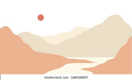 Mínimo paisaje paisajístico paisaje montañoso y lacustre ilustración vectorial