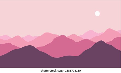 Minimal Landscape Pink and Purple panoramic scenery vector illustration