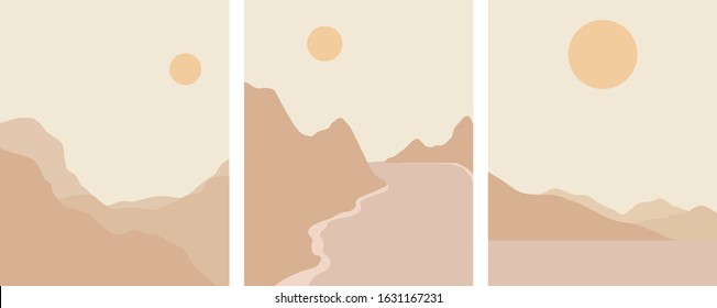 minimal landscape set earth tones color palette,vector