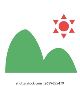 Minimal landscape with sun and hills