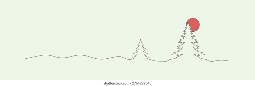 Minimal landscape of trees and a red sun suitable for naturethemed designs, minimalist concepts, digital backgrounds, and artistic projects. Naturethemed designs, minimalist concepts, digital backgrounds, artistic projects, graphic design, web design, print materials, social media posts