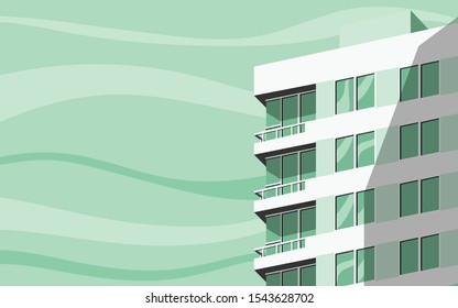 Minimal landscape view of the apartment building with shadow lay down on the side wall of the building in summer daytime in minimal stlye