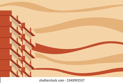 Minimal landscape view of the apartment building with shadow lay down on the side wall of the building in summer daytime in minimal style