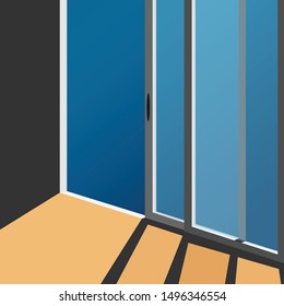 Minimal landscape view inside the local modern house while sunrise or sunset time with shadow on the floor