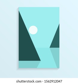 Minimal landscape view style of mountain tange with the sun while sunset time/ Minimal triangle landscape view/ Natural mountain range landscape view