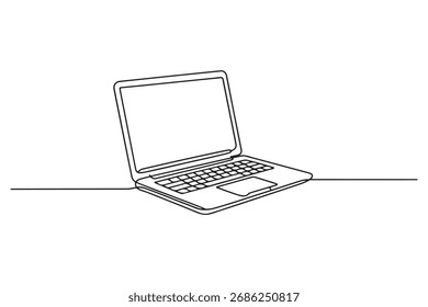 Ilustración vectorial de dibujo de una línea continua de contorno de computadora portátil mínima para el concepto de tecnología
