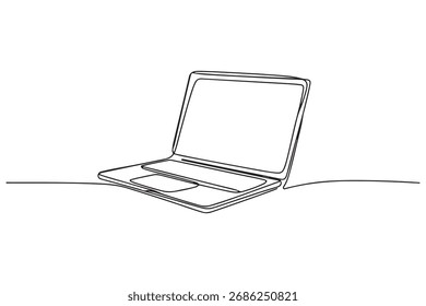 Minimal laptop computer outline continuous one line drawing vector illustration for technology concept

