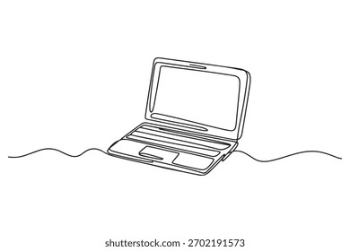 Ilustración vectorial de dibujo de una línea continua de contorno de computadora portátil mínima para el concepto de tecnología
