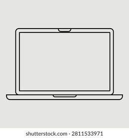 Minimal laptop computer outline illustration for technology business education and remote work flat vector isolated on white background digital device concept design