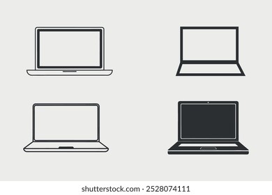 silhuetas mínimas de notebook e computador em ilustração vetorial para projetos de tecnologia modernos