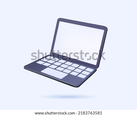 Minimal Laptop design 3D icon vector illustration. Notebook front with empty scape on white background mockup. Opened computer screen render. Modern laptop computer 3D template. Laptop mockup icon
