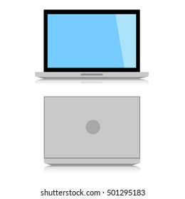 Minimal Laptop isolated on white background. front and back side. Flat design for business financial marketing banking advertising commercial event in minimal concept illustration