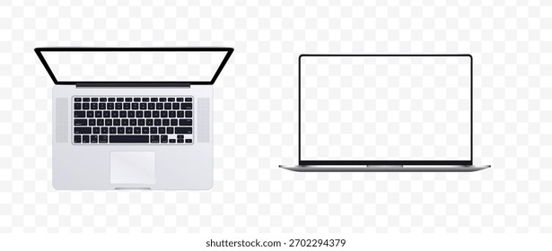 Minimal Laptop Mockup Set - Front and Top View on Transparent Background