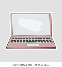 Minimal Laptop Vector Sticker in Pastel Style. Flat vector sticker of a pastel pink laptop—great for tech, remote work, online learning, digital tools, productivity, and modern workspace themes
