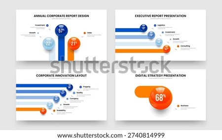 Minimal Launch 3 4 5 1 Option Infographic Slideshow Design Set. Simple Analysis Three Four Five One Step Chart Slide Layout Vector Illustration Collection.