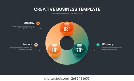 Minimal Launch 3 Option Infographic Slide Layout. Educational Proposal Frame Design Vector Illustration. Business Visualization Three Step Chart Presentation Template.