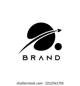 minimal launched rocket ship planet logo design illustration