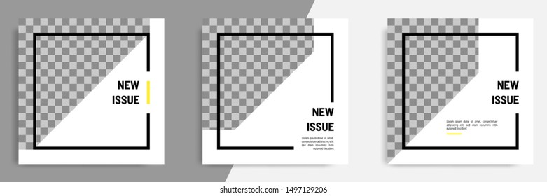Minimal layout design background vector illustration in black yellow white frame color. Editable square geometric shape banner template for social media post, flyer, look book magazine