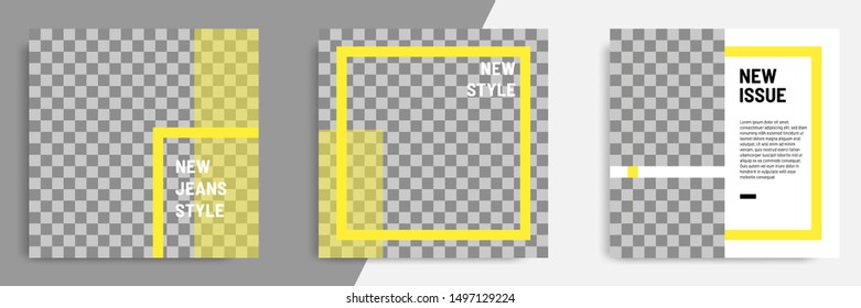 Minimal layout design background vector illustration in black yellow white frame color. Editable square geometric shape banner template for social media post, flyer, look book magazine