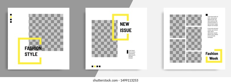 Minimal layout design background vector illustration in black yellow white frame color. Editable square geometric shape banner template for social media post, flyer, look book magazine