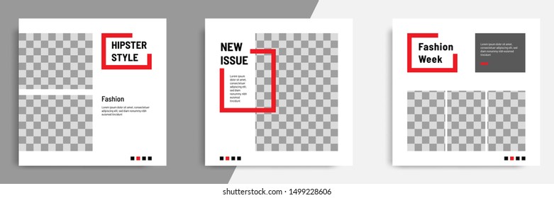 Minimal layout design background vector illustration in black red white frame color. Editable square geometric shape banner template for social media post, flyer, look book magazine