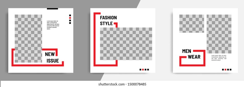 Minimal layout design background vector illustration in black red white frame color. Editable square geometric shape banner template for social media post, flyer, look book magazine