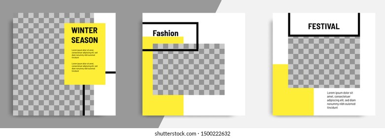 Minimal layout design background vector illustration in black yellow white frame color. Editable square geometric shape banner template for social media post, flyer, look book magazine