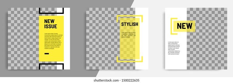 Minimal layout design background vector illustration in black yellow white frame color. Editable square geometric shape banner template for social media post, flyer, look book magazine