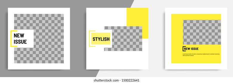 Minimal layout design background vector illustration in black yellow white frame color. Editable square geometric shape banner template for social media post, flyer, look book magazine