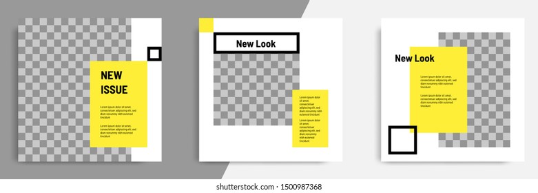 Minimal layout design background vector illustration in black yellow white frame color. Editable square geometric shape banner template for social media post, flyer, look book magazine