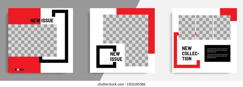 Minimal layout design background vector illustration in black red white frame color. Editable square geometric shape banner template for social media post, flyer, look book magazine