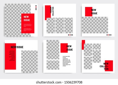 Minimal layout design background vector illustration in black red white frame color. Editable square geometric shape banner template for social media post, flyer, look book magazine