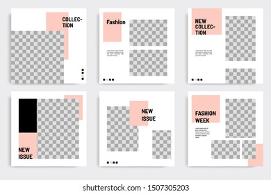 Minimal layout design background vector illustration in black peach white frame color. Editable square geometric shape banner template for social media post, flyer, look book magazine