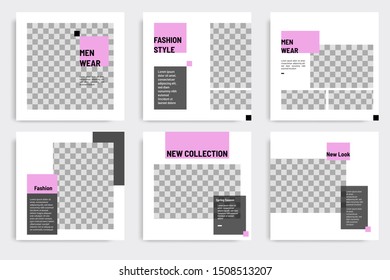 Minimal layout design background vector illustration in black purple white frame color. Editable square geometric shape banner template for social media post, flyer, look book magazine