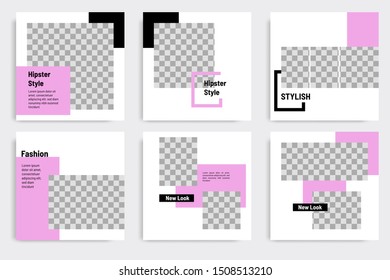 Minimal layout design background vector illustration in black purple white frame color. Editable square geometric shape banner template for social media post, flyer, look book magazine