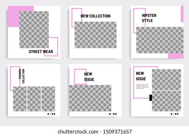 Minimal layout design background vector illustration in black purple white frame color. Editable square geometric shape banner template for social media post, flyer, look book magazine