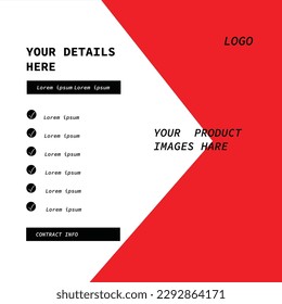 Minimal layout design background vector illustration in red and white color. Editable square geometric shape banner template for social media post, stories, story, flyer, look book magazine.