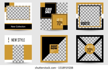 Minimal Layout Design with Black, Gold, and White Color Combinations for Your Marketing. Square banner for web, background, online shop, social media, template, poster, etc. Editable.